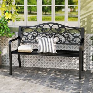 Panca da Giardino/Parcheggio da Esterno da 50 Pollici con Schienale Floreale e Seduta a Doghe per Patio, Scuola, Hotel - Product Image 4