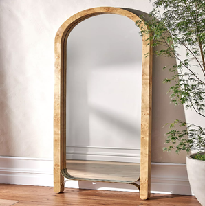 Oversized rectangular leaning floor <b>mirror</b> encased in a thick fluted walnut wood frame, available at wholesale prices. - Product Image 6