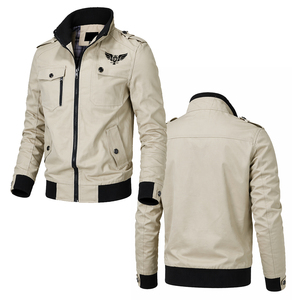 Veste décontractée pour homme, coupe slim, en coton, fermeture éclair, col montant, multi-poches, mode, veste d'extérieur - Product Image 1