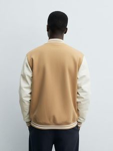<b>Men's</b> Varsity <b>Jacket</b>, <b>Letter</b> Embroidery, PU Leather Sleeves, Quilted Lining, Striped Trim - Product Image 5