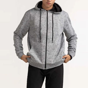 Sweat-shirt à capuche gris pour homme, coupe classique, en molleton français, coton et polyester, décontracté, pour l'automne, respirant - Product Image 1