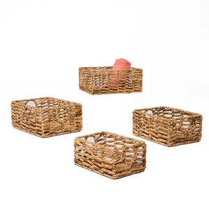 Panier rectangulaire vintage en jacinthe d'eau durable, tissé pour le rangement de la cuisine, produit phare mondial - Product Image 2