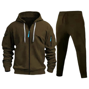Custom High Quality Blank 2 Piece Sweatsuit Heavy Weight Cotton Breathable Winter Sweatpants and Zip-Up Hoodie Set for Unisex - Product Image 1