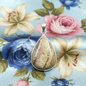 Pendentif Goutte de Jaspé en Argent Sterling 925 Plaqué Or Jaune Fait Main Pierre Naturelle Bijoux Bohèmes Cadeau Femme Unisexe - Product Image 6