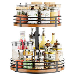 2 Tier <b>Lazy</b> <b>Susan</b> <b>Large</b> Slab with Bark Rotating Turntable Organizer for Countertop Cabinet Centerpiece Decorative Kitchen Holder - Product Image 4