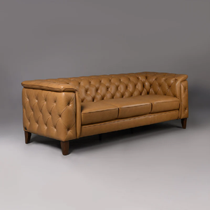 Canapé Chesterfield moderne de luxe à trois places en cuir véritable pour salon, meuble d'appoint de qualité supérieure - Product Image 3