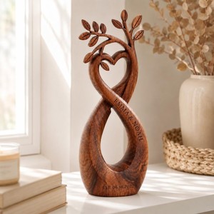 Sculpture d'arbre infini en bois fait main, cœur d'amour sculpté, décoration de table rustique, ornement de mariage, art pour salon - Product Image 2
