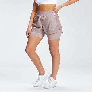 Shorts de Doble Capa para Mujer, Diseño Sólido, Tela de Spandex/Algodón, Transpirable y de Secado Rápido, Corte Ajustado, Estilo Deportivo, Precio - Product Image 1
