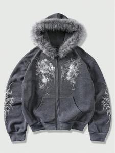 2026 Sweat à capuche zippé pour femme, style gothique streetwear, imprimé sombre, décontracté punk - Product Image 2