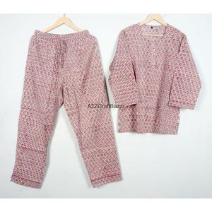 Ensemble pyjama en coton imprimé floral pour femmes, manches longues, col rond, taille élastique, vêtements de nuit décontractés, 2 pièces - Product Image 6