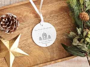 Personalized <b>Ceramic</b> Christmas <b>Ornament</b> Circular Minimalist Design First Christmas in New Home 2025 Decor - Product Image 5