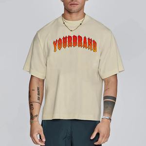 T-shirt Oversize Boxy Beige Personnalisé Streetwear en Coton Lourd, T-shirt Court Beige, Vente en Gros, Logo Personnalisé Premium Boxy F - Product Image 6