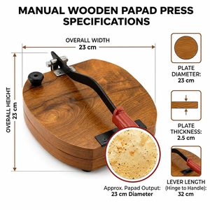 Presse à papad en bois robuste, presse manuelle pour puri, presse à roti, presse à tortilla, outil de préparation alimentaire pour la cuisine - Product Image 3