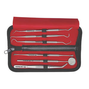 Kit d'hygiène dentaire professionnel pour un soin buccal en profondeur avec un nettoyeur de gencives, un détartreur en forme de faucille, une sonde dentaire, un grattoir à tartre et un miroir buccal - Product Image 2