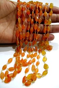 Natural Carnelian Oval Mani Shape Briolette Faceted 6X9mm Size Beaded Wire Wrapped <b>Rosary</b> Chain Wholesale Price Sold per Foot - Product Image 3