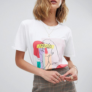 เสื้อยืดคอกลมผ้าฝ้ายสีขาวสำหรับผู้หญิง ทรงปกติ สวมใส่สบาย สีพื้น แขนสั้น - Product Image 1