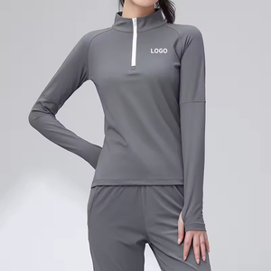 High Quality Custom Nylon Spandex Running Shirts Winter Shirt Quick Dry <b>Womens</b> Plain Quarter Zip Sports Running Yoga Shirt - Product Image 3