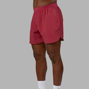 Pantalones Cortos Deportivos para Hombre, Color Rojo Sólido, Cintura Elástica, Secado Rápido, Tejido, Corte Medio, con Bolsillos - Product Image 3