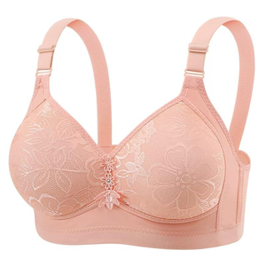 Wire-Free Push-Up <b>Bra</b> Women's 3/4 Cup Breathable Adjustable Straps Elegant Everyday Wear U-Back Rhinestone Pink Knitted - Product Image 1