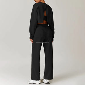 เสื้อกันหนาวเปิดหลังแบบลำลองสำหรับทุกเพศฤดูใบไม้ร่วง2024ชุดวิ่งเอวสูงระบายอากาศได้ชุดกางเกงวิ่งโลโก้มัดย้อมกิจกรรม - Product Image 6