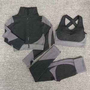 Conjuntos de yoga personalizados al por mayor, ropa de gimnasio, trajes deportivos, sujetador deportivo, chaqueta, leggings de cintura alta para mujer - Product Image 4