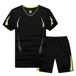 Conjunto de Jersey de Rugby Negro con Cuello en V para Hombre, con Detalles en Verde Neón, Ropa Deportiva de Manga Corta que Absorbe la Humedad para Adultos, Todas las Temporadas - Product Image 1