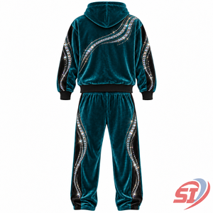 Conjunto de Sudadera con Capucha y Pantalones de Terciopelo Personalizado Teal Mirage Empire, 280 GSM, con Cristales de Imitación, Sudadera con Capucha Premium con Cristales de Imitación - Product Image 2
