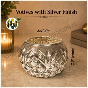 Porte-bougie votif en verre gaufré rond de 2,5 pouces de diamètre, finition argentée, fait main, haute qualité, pour la décoration de la maison - Product Image 1