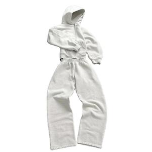 Personalizado de algodón orgánico Sweatsuit Fitness Deportes Chándales de gran tamaño al por mayor de alta calidad en blanco Zip up Hoodies Pants Set - Product Image 3