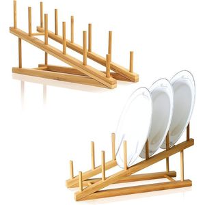 2 supports de rangement en bambou pour égouttoir, porte-assiettes en bois, support pour couvercles de casseroles, organisateur de cuisine pour assiettes, bols et tasses - Product Image 1