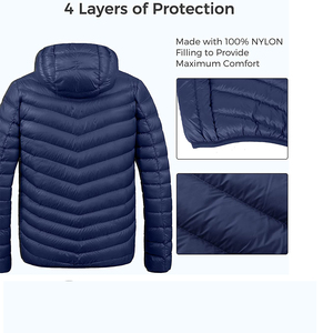 Men's High Quality Winter Bubble Hooded Puffer Jacket Thick Linen Shell <b>Waterproof</b> <b>Warm</b> Outdoor Cotton Filled High 100% Nylon - Product Image 5