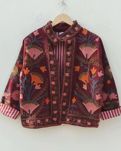 Blouson Bomber en Velours Brodé Suzani Floral Coloré Réversible Bohème Vintage Été Automne Hiver Coton Taille Unique Ethnique - Product Image 1