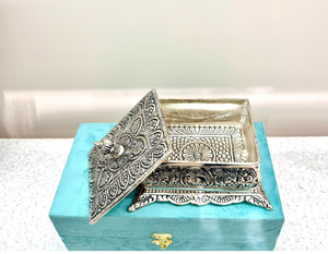 Dhatukala Royal Silver-Plated Aluminium <b>Trinket</b> & Dry Fruit <b>Box</b> with Velvet Lining-Handmade Traditional Wedding Gift - Product Image 3