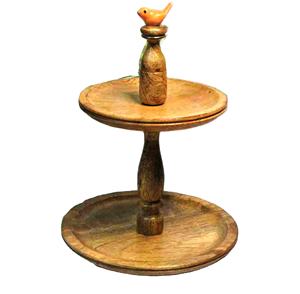 Lite Brown Color 2 Tier Wooden Round Cake Stand Flower Romantic Handmade Customized Items - Product Image 1