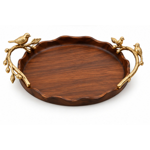 Bandeja Ovalada de Madera de Acacia con Asas de Flor de Loto en Latón Dorado, Bandeja Decorativa Artesanal para Mesa de Centro - Product Image 4
