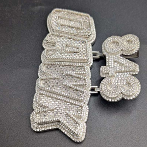 Pendentif personnalisé avec nom et numéro, entièrement serti de pierres, collier hip-hop, bijoux de luxe scintillants - Product Image 6