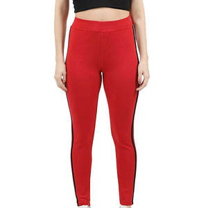 Leggings de yoga bleu marine taille haute avec bandes latérales rouges et blanches, longueur intégrale, taille élastique, pantalon extensible quadridirectionnel, en promotion en ligne - Product Image 3