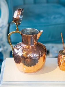 Vintage Hammered Copper Water <b>Jug</b> With Lid And Brass Handle For <b>Drinks</b> Party Use Durable Metal Pitcher - Product Image 2