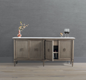 Buffet moderne minimaliste en bois de mahogany massif avec dessus en marbre, prise électrique intégrée, meuble de rangement pour chambre à coucher - Product Image 6