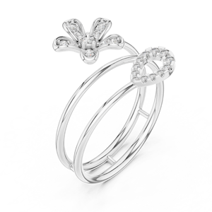 Anillo Abierto con Forma de Flor, Minimalista, de Oro Amarillo Sólido de 14k, con Diamantes Cultivados en Laboratorio de Corte Redondo, Anillo de Boda Clásico, Regalo para Ella - Product Image 3