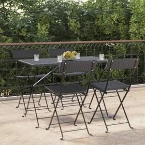 Ensemble de 4 chaises de bistrot pliantes en rotin PE noir, mobilier de patio en acier thermolaqué - Product Image 1