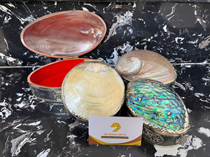 <b>Abalone</b> <b>Shell</b> Jewelry Box Organizer Round Red Velvet for Rings Necklaces Storage <b>Abalone</b> <b>Shell</b> Jewelry Box Round Shape - Product Image 5