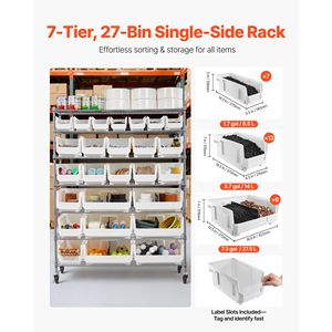 Scaffale Portaoggetti a 7 Ripiani con 26 Contenitori, Sistema di Scaffalature in Filo d'Acciaio con Ruote Mobili per Organizzazione Attrezzi - Product Image 2