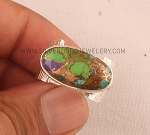 Bague en argent sterling 925 avec turquoise verte, style minimaliste, empilable, bijoux en pierres précieuses pour femmes, vente en gros - Product Image 3