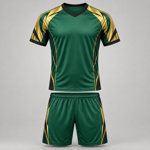 Uniforme de football personnalisable vert émeraude et or, maillot de football sublimé avec logo personnalisé, short, kit d'équipe - Product Image 1