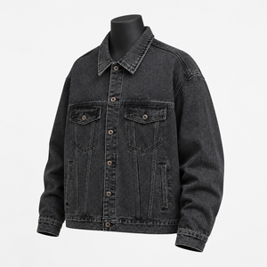 Chaqueta vaquera negra personalizada para hombre, estilo camionero, de algodón lavado, talla grande, venta al por mayor OEM - Product Image 3
