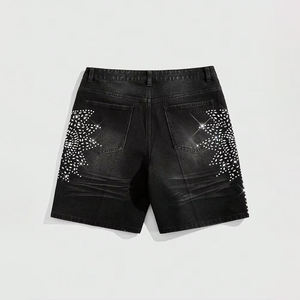 Shorts en jean personnalisés avec logo, style décontracté, délavage foncé, poches plaquées, coupe ample pour hommes - Product Image 4