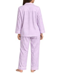 Custom Lavender Check <b>Women</b> Pajama Set Long Sleeve Button Down Nightwear Soft Breathable Cotton Sleepwear Two Piece Lounge Set - Product Image 2