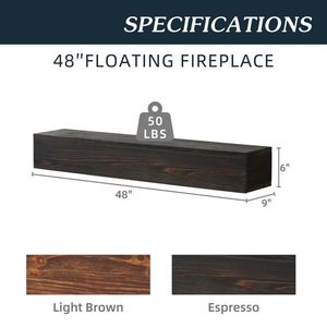 48\" <b>Rustic</b> Wood Floating <b>Shelf</b> Wall Mounted Fireplace Mantel for Home Decor - Product Image 3