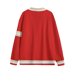 Cárdigan Casual de Punto Grueso con Cuello en V Rojo, Edición Inspirada en Febrero, Despertar Invernal, con Botones Frontales, Acogedor, Estilo Anime - Product Image 3